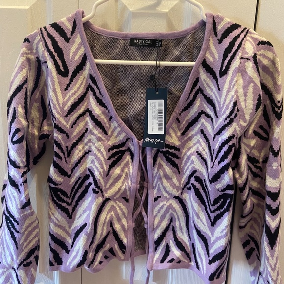 NWT Nasty Gal Size 6 "Zebra Pattern Lace Up Front Knitted Cardigan" - Picture 2 of 2